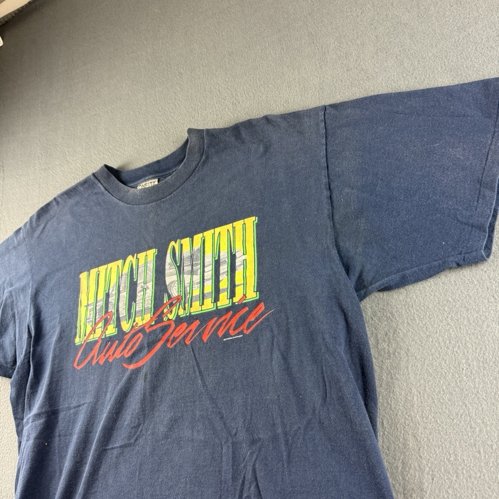 Vintage Mitch Smith Shirt Men's XL Blue Racing Auto Service Jasper Engines